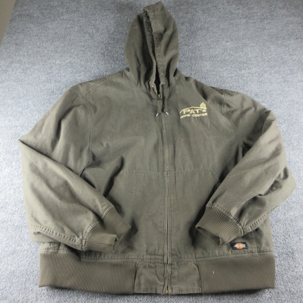 Dickies Jacket Mens XL Green Canvas Hooded‎ Bomber Lined Workwear Full Zip